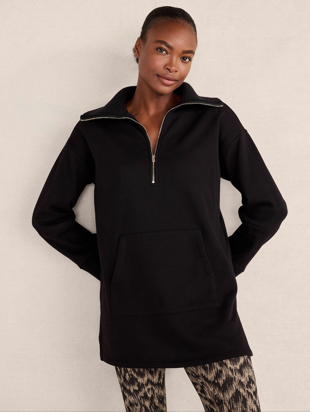 Haven Well Within Cozy Fleece Half Zip Black Pullover Tunic Size M